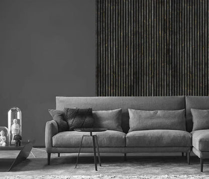 240cm x 60cm Acoustic Slatted Wall Panel Black & Gold Marble